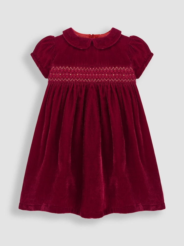 JoJo Maman Bébé Red Smocked Velvet Party Dress - Image 1 of 5