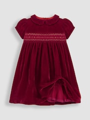 JoJo Maman Bébé Red Smocked Velvet Party Dress - Image 2 of 5