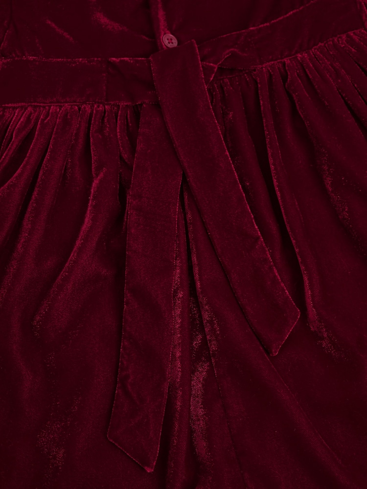 JoJo Maman Bébé Red Smocked Velvet Party Dress - Image 5 of 5