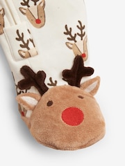 JoJo Maman Bébé Cream Reindeer Heads Print Zip Sleepsuit - Image 7 of 7