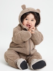 Polarn O. Pyret Natural Showerproof Teddy Fleece Pramsuit - Image 1 of 6