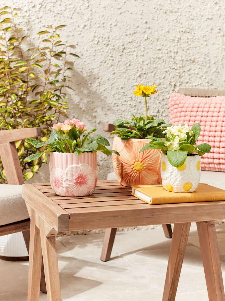 Pink Outdoor Ceramic Floral Plant Pot Set of 3 - Image 1 of 4