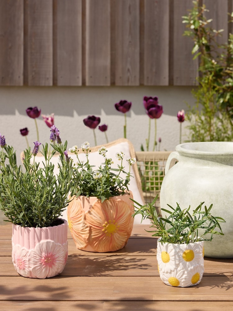 Pink Outdoor Ceramic Floral Plant Pot Set of 3 - Image 2 of 4