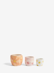 Pink Outdoor Ceramic Floral Plant Pot Set of 3 - Image 3 of 4