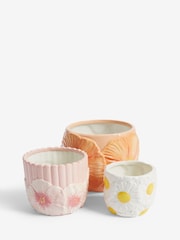 Pink Outdoor Ceramic Floral Plant Pot Set of 3 - Image 4 of 4