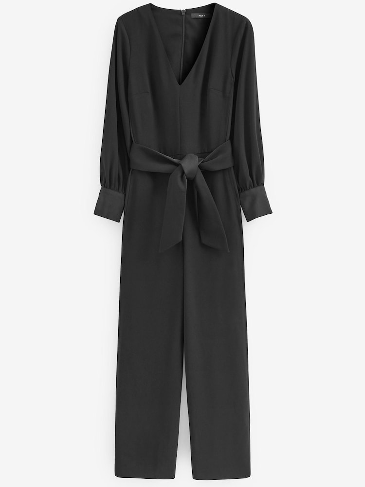 Black Tailored Wide Leg Belted Jumpsuit - Image 1 of 1