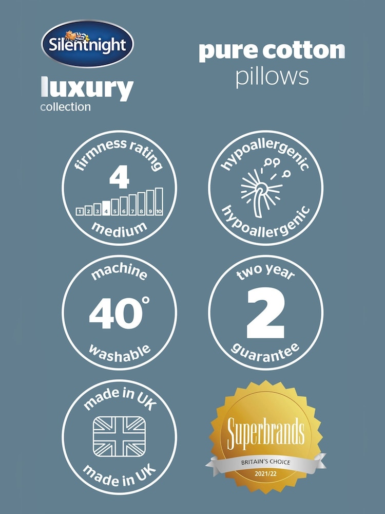 Silentnight 2 Pack Medium Pure 100% Cotton Pillows - Image 6 of 6 Silentnight 2 Pack Medium Pure 100% Cotton Pillows - Image 6 of 6