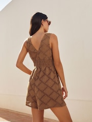 Chocolate Brown V-Neck Crochet Playsuit - Image 3 of 6