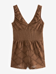 Chocolate Brown V-Neck Crochet Playsuit - Image 5 of 6