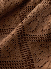 Chocolate Brown V-Neck Crochet Playsuit - Image 6 of 6