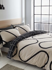 Catherine Lansfield Natural Linear Curve Geo Duvet Cover Set - Image 1 of 4