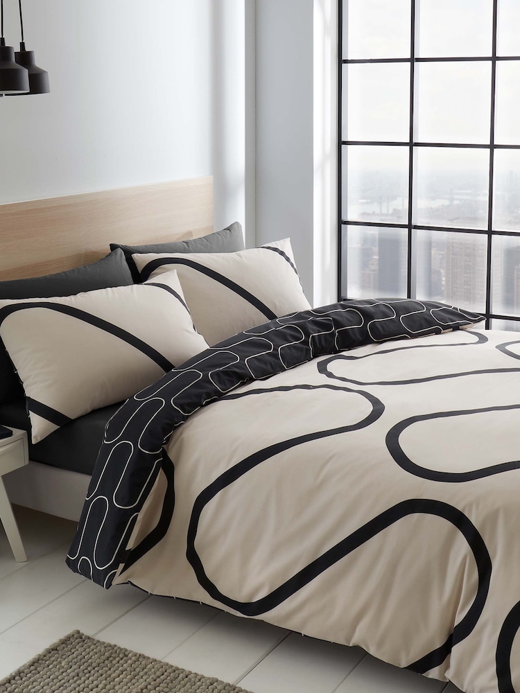 Catherine Lansfield Natural Linear Curve Geo Duvet Cover Set - Image 1 of 4