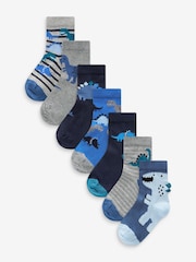Blue Dino Cotton Rich Socks 7 Pack - Image 1 of 1