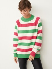 Mehrfarbig/Streifen - Langer Pullover mit hohem Halsausschnitt - Bild 1 von 6