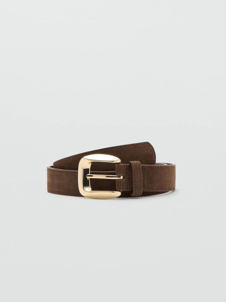 Mango Brown Suede Gold Buckle Belt - Image 1 of 4 Mango Brown Suede Gold Buckle Belt - Image 1 of 4