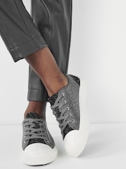 Grey Tweed Lace Up Baseball Trainers - Image 1 of 6