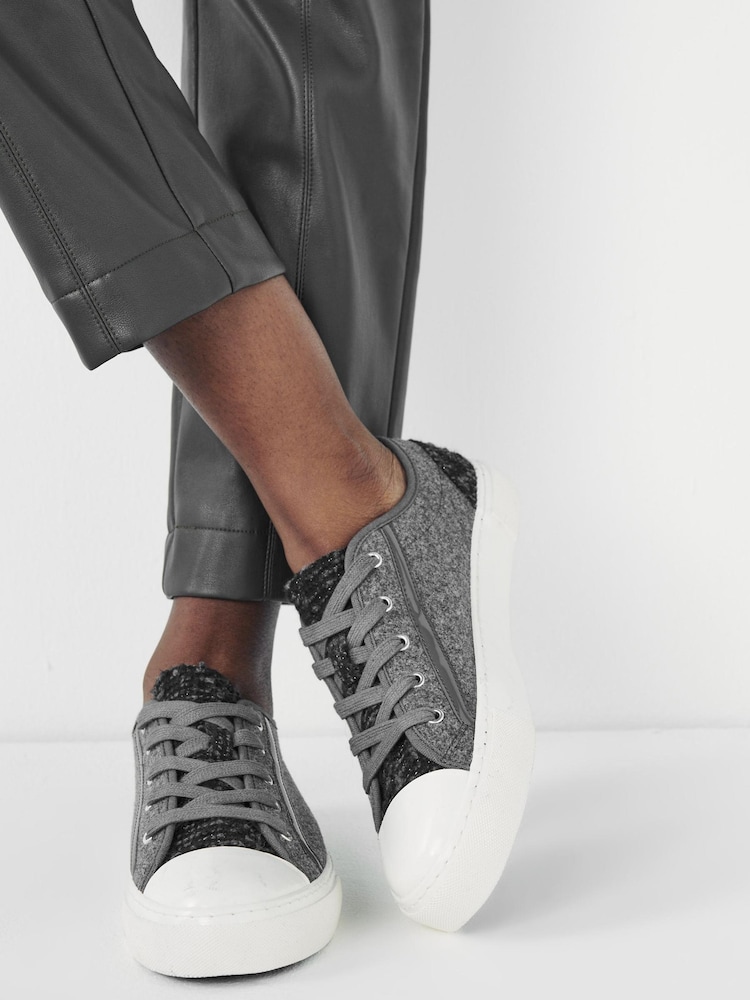 Grey Tweed Lace Up Baseball Trainers - Image 1 of 6