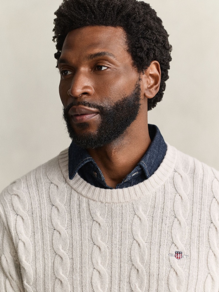GANT Natural Lambswool Cable Knit Jumper - Image 4 of 4