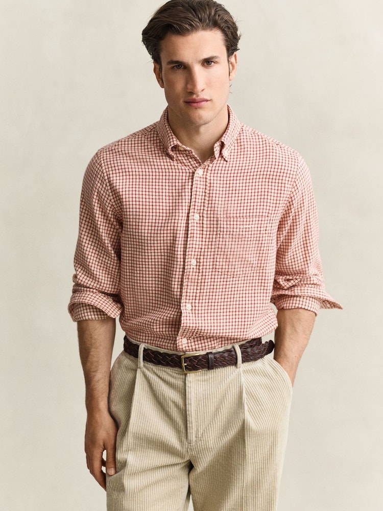 GANT Brown Regular Fit Flannel Check Shirt - Image 2 of 6 GANT Brown Regular Fit Flannel Check Shirt - Image 2 of 6