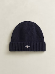 GANT Blue Shield Logo Wool Blend Beanie Hat - Image 2 of 2