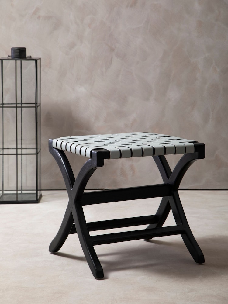 Fifty Five South Black Kendari Leather Stool - Image 1 of 5
