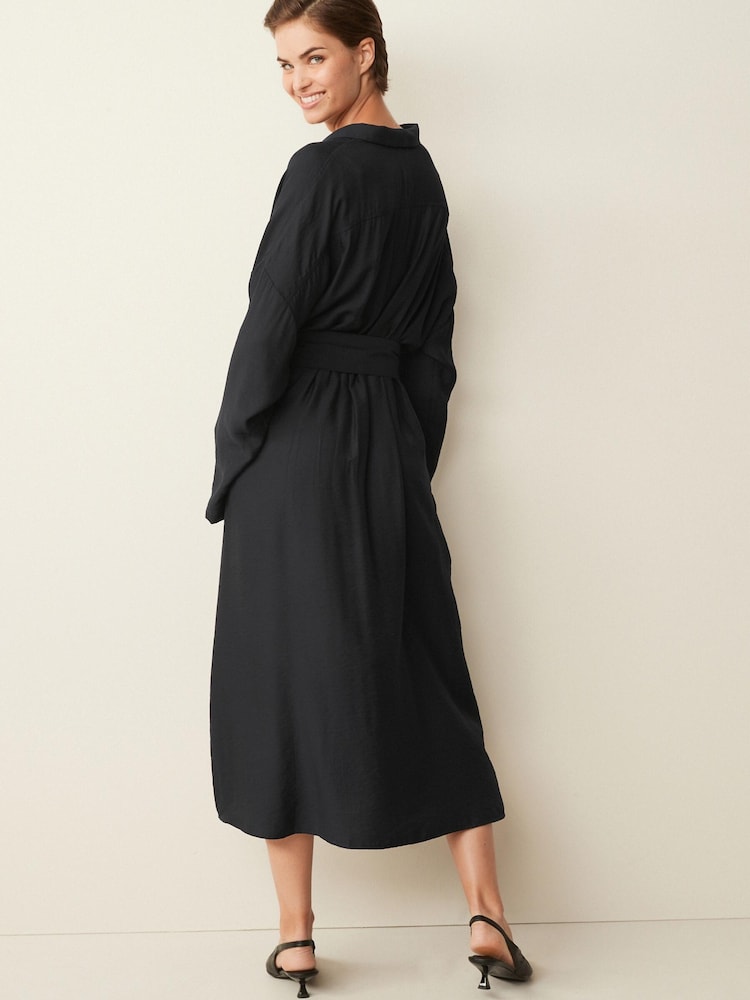 Black Belted Long Sleeve Midi Dress - Image 2 of 4