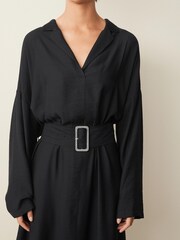 Black Belted Long Sleeve Midi Dress - Image 3 of 4