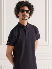 Superdry Black Cotton Studios Jersey Polo Shirt - Image 1 of 4