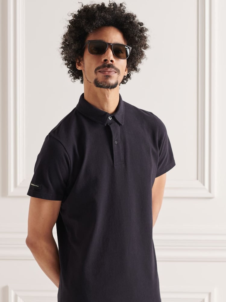 Superdry Black Cotton Studios Jersey Polo Shirt - Image 1 of 4
