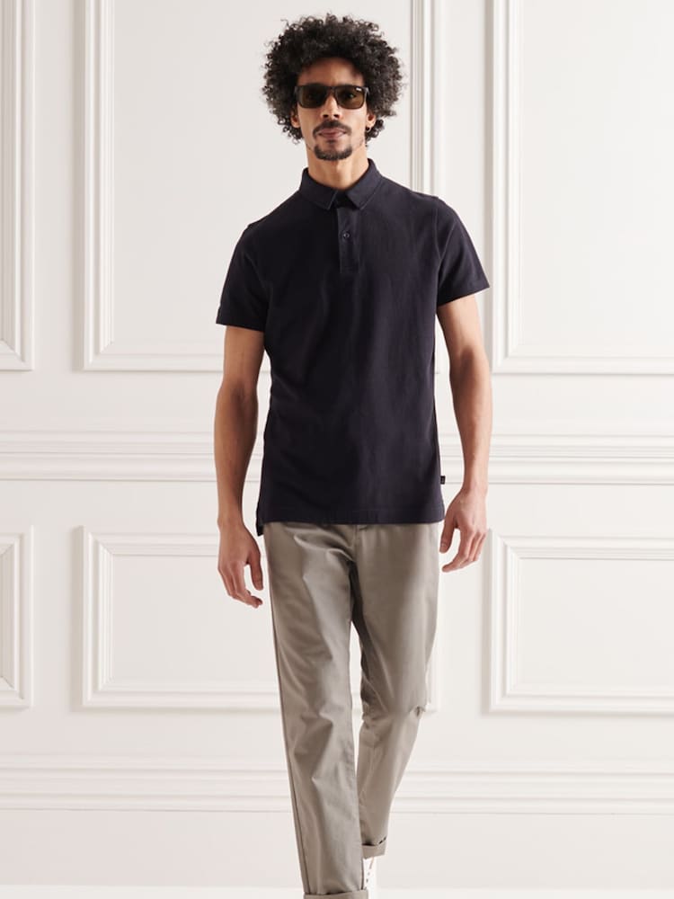 Superdry Black Cotton Studios Jersey Polo Shirt - Image 2 of 4