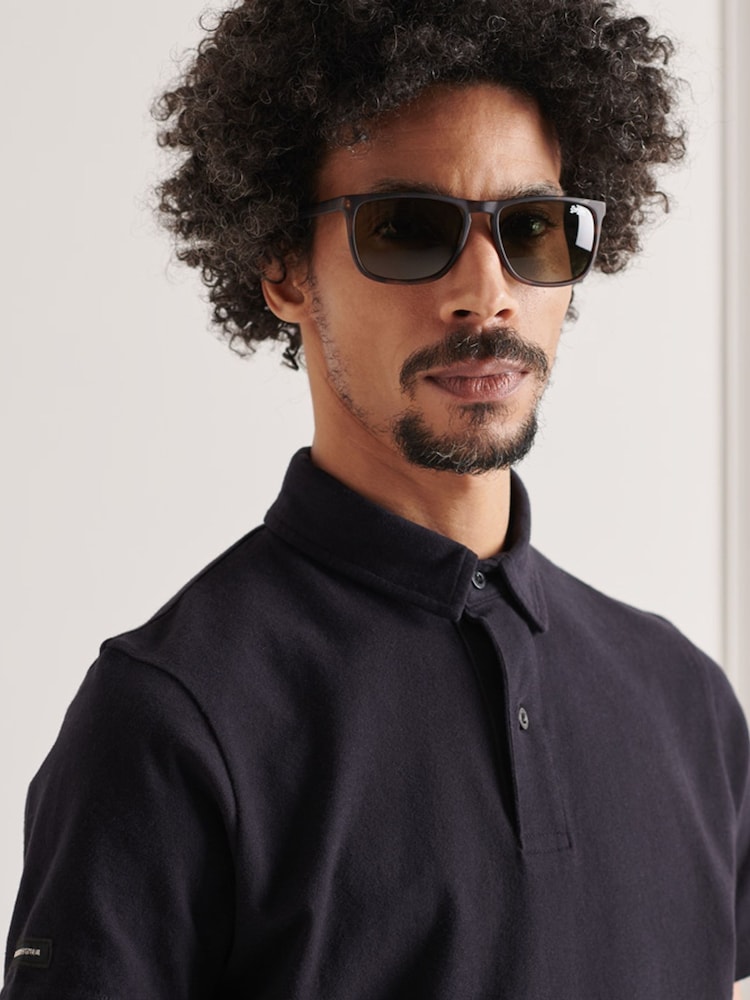 Superdry Black Cotton Studios Jersey Polo Shirt - Image 3 of 4