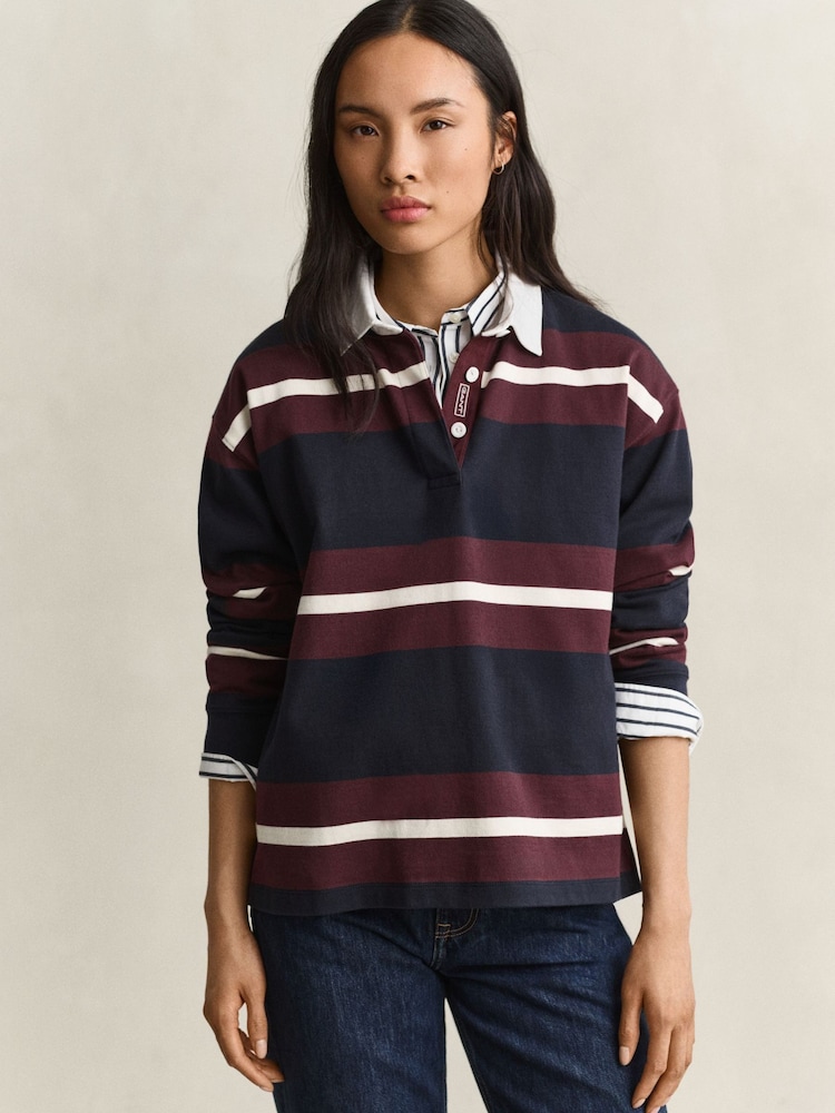 GANT Blue Heavyweight Stripe Rugby Shirt - Image 1 of 5 GANT Blue Heavyweight Stripe Rugby Shirt - Image 1 of 5