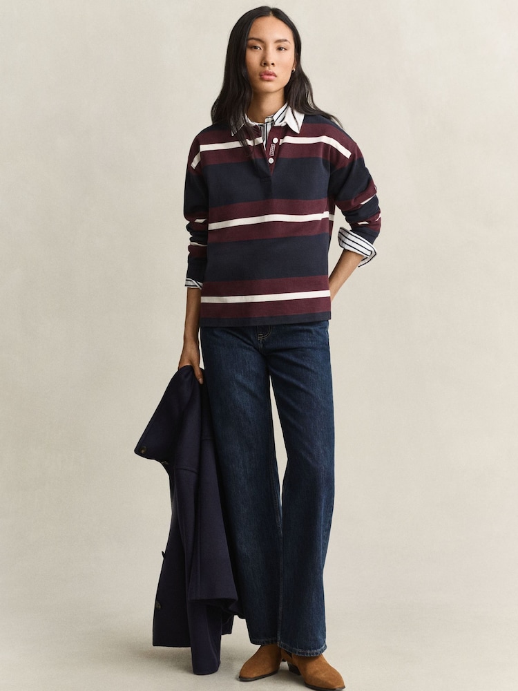 GANT Blue Heavyweight Stripe Rugby Shirt - Image 2 of 5 GANT Blue Heavyweight Stripe Rugby Shirt - Image 2 of 5
