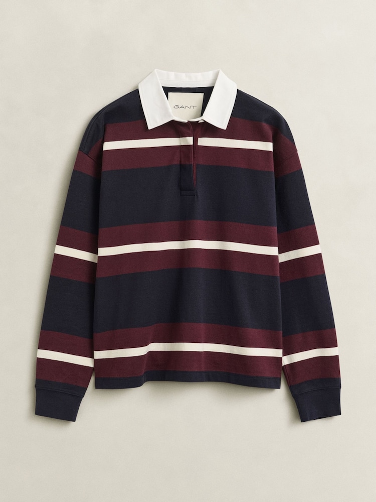 GANT Blue Heavyweight Stripe Rugby Shirt - Image 5 of 5 GANT Blue Heavyweight Stripe Rugby Shirt - Image 5 of 5
