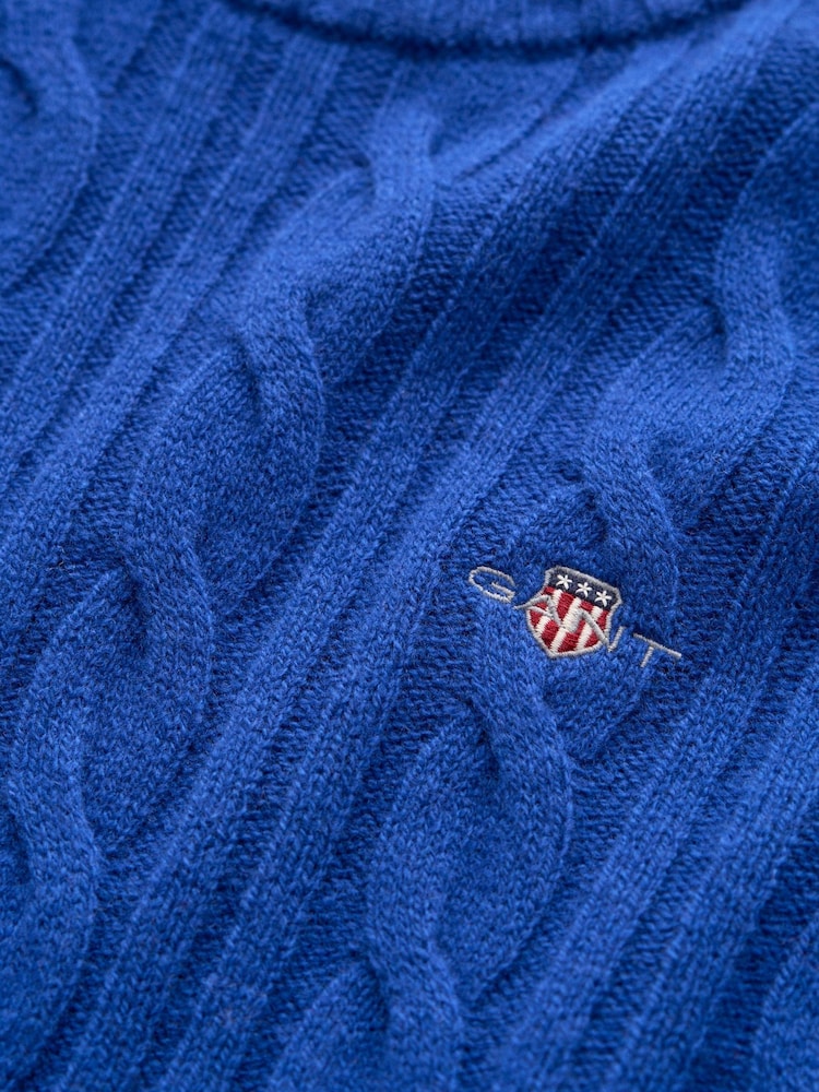 GANT Blue Lambswool Cable Knit Jumper - Image 2 of 2 GANT Blue Lambswool Cable Knit Jumper - Image 2 of 2