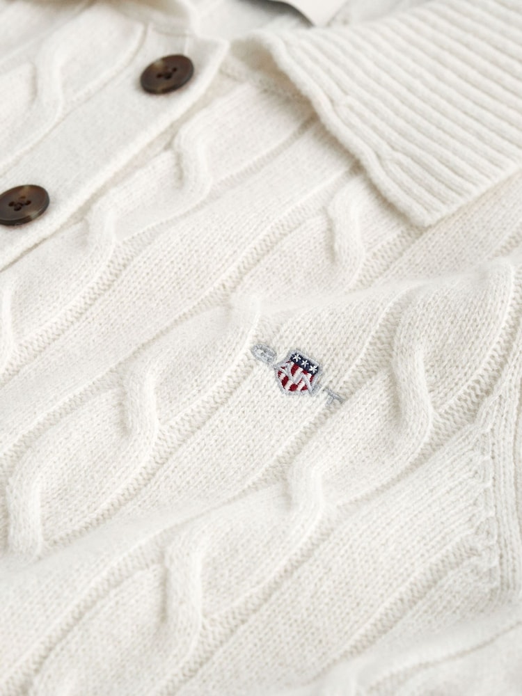 GANT White Lambswool Cable Knit Rugby Shirt - Image 2 of 2 GANT White Lambswool Cable Knit Rugby Shirt - Image 2 of 2