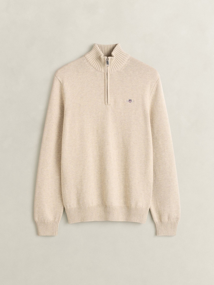 GANT Natural Zip Neck Jumper - Image 1 of 2 GANT Natural Zip Neck Jumper - Image 1 of 2