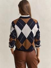 GANT Blue Argyle Button Through Cardigan - Image 2 of 5