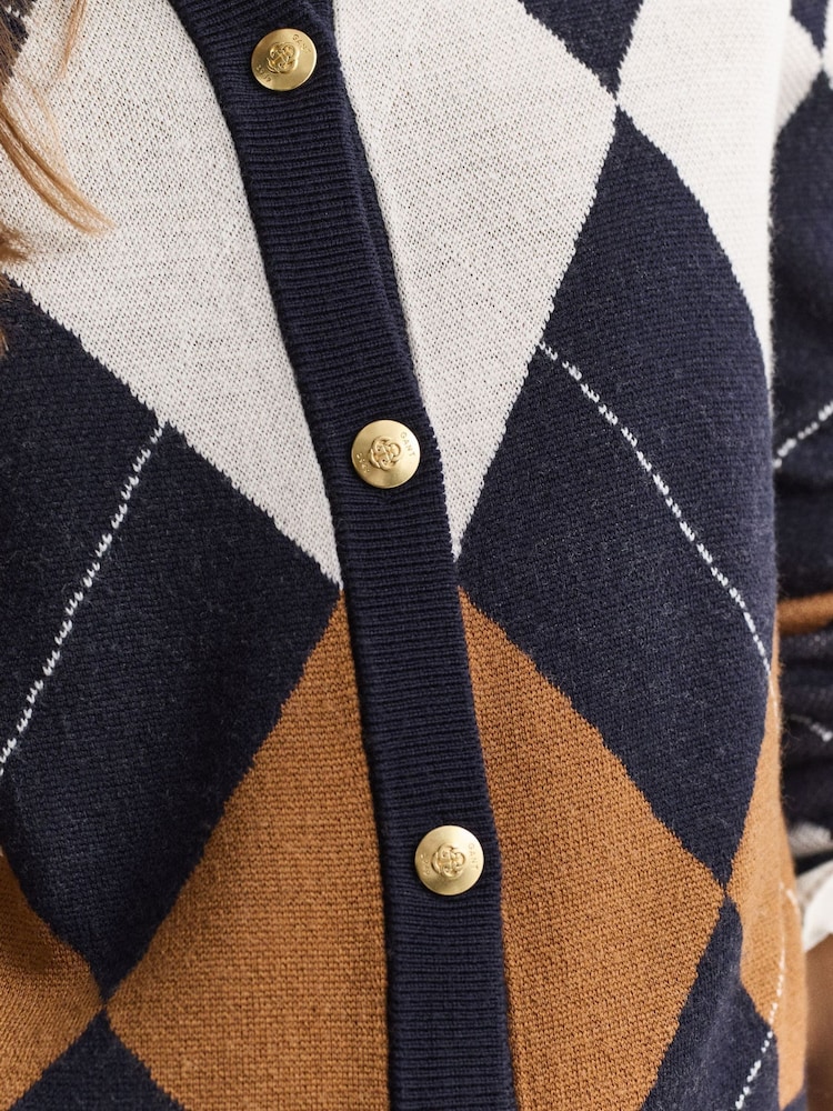 GANT Blue Argyle Button Through Cardigan - Image 5 of 5