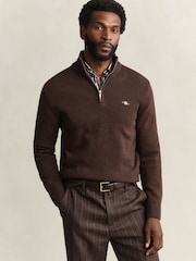 GANT Brown Zip Neck Jumper - Image 1 of 4