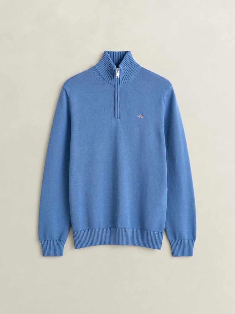 GANT Blue Zip Neck Jumper - Image 1 of 2 GANT Blue Zip Neck Jumper - Image 1 of 2
