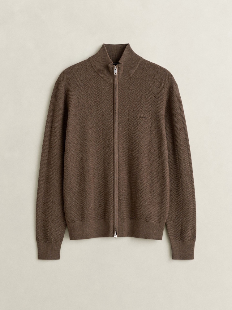 GANT Fiskbenstextur Zip genom kofta - Bild 1 av 2