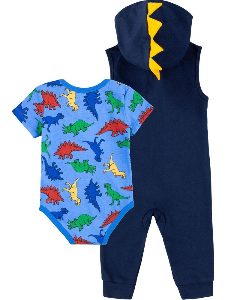 Converse Green Dinosaur Baby Hooded Romper With Bodysuit Set - Image 2 of 5