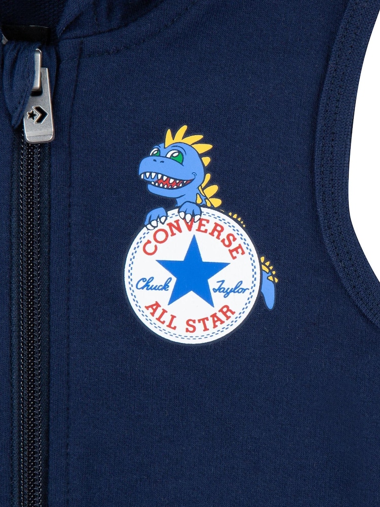 Converse Green Dinosaur Baby Hooded Romper With Bodysuit Set - Image 5 of 5