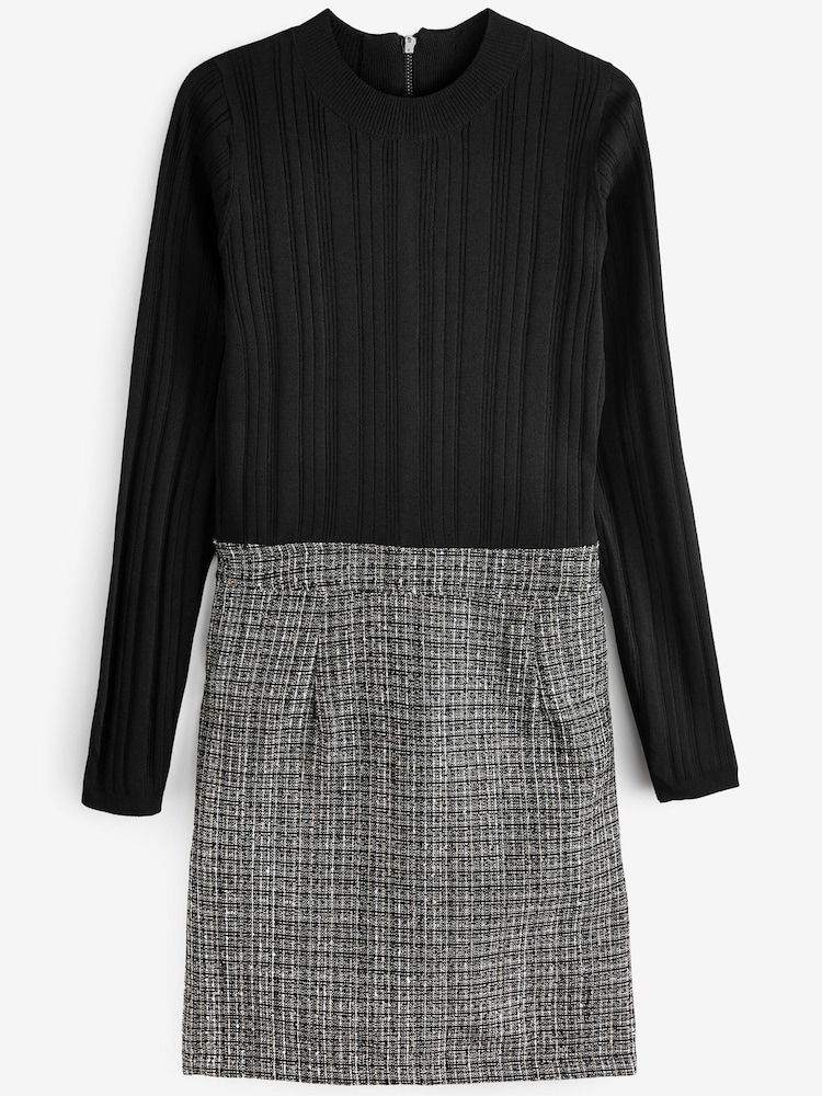 Schwarz - Mini-Pulloverkleid aus Tweed-Mix - Bild 5 von 5