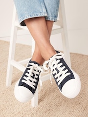 Navy Blue Regular/Wide Fit Baseball Canvas Trainers - Image 1 of 6