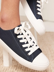 Navy Blue Regular/Wide Fit Baseball Canvas Trainers - Image 2 of 6