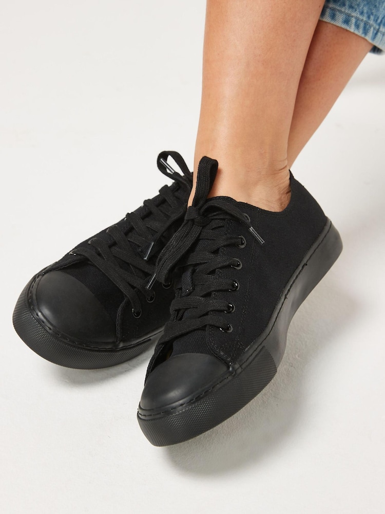 Black Regular/Wide Fit Baseball Canvas Trainers - Image 1 of 6