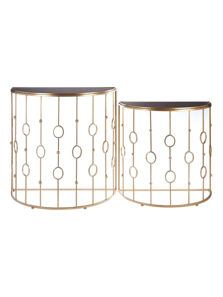 Fifty Five South Set of 2 Gold Faiza Half Moon Console Tables - Image 2 of 5