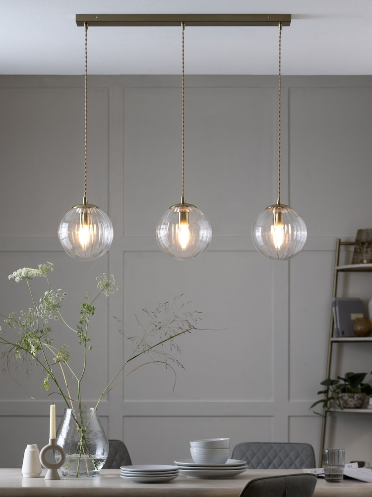 Brass Bourton Linear 3 Light Pendant Ceiling Lights - Image 1 of 5